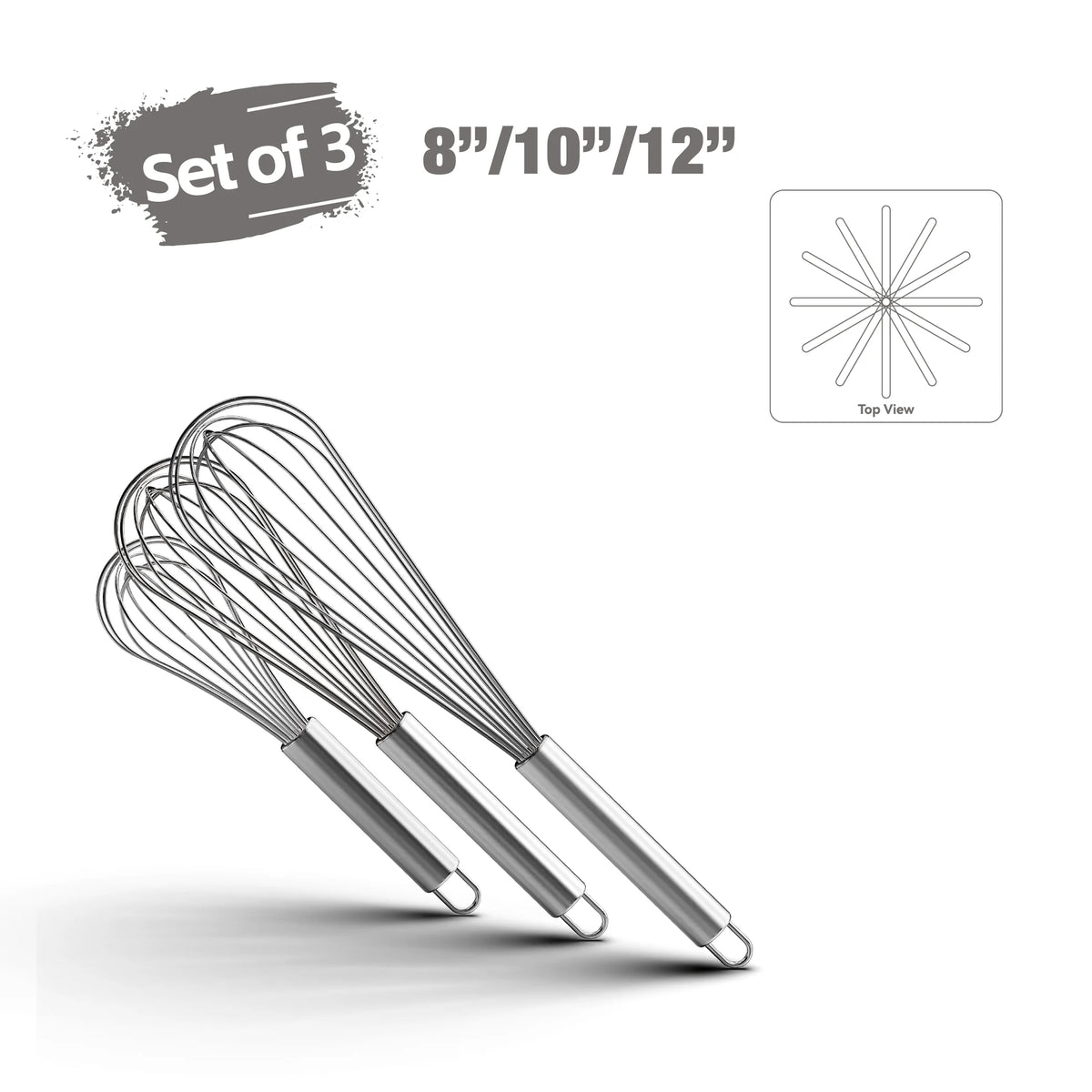 Stainless Steel Balloon Whisk – 8 10 12 Inch Wire Beater for Kitchen Cooking