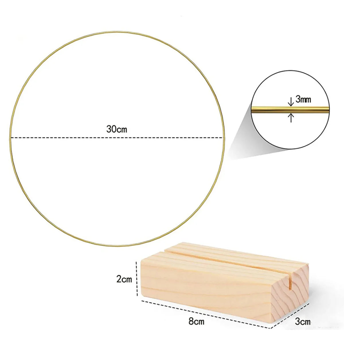 Metal Floral Hoop Centerpiece – Gold Macrame Ring with Wood Stand for Wedding