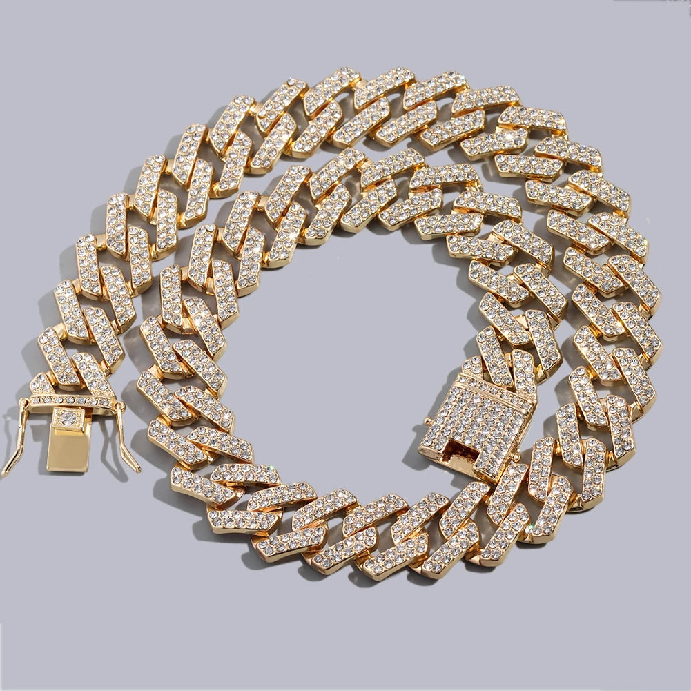 Iced Out Cuban Link Chain – AAA Rhinestone Men's Necklace for Hip Hop Jewelry