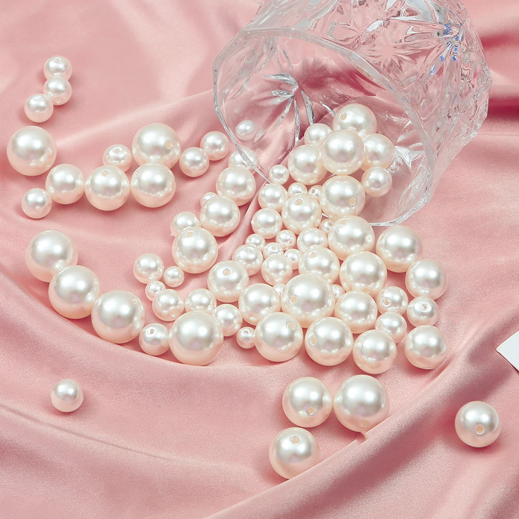 Beige ABS Imitation Pearl Beads – 3-20mm Round Spacer for Jewelry DIY Crafting