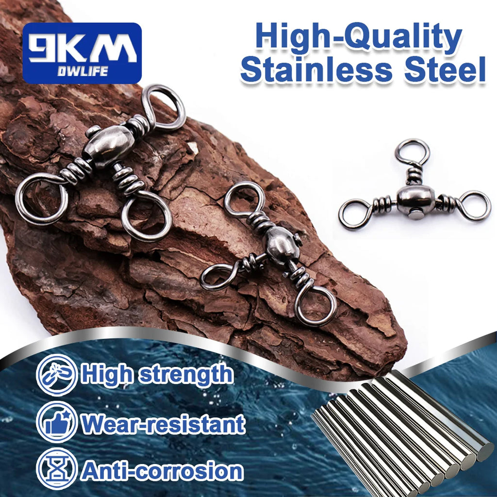Stainless Steel 3-Way Barrel Swivels – Fishing Tackle for Saltwater Rigs