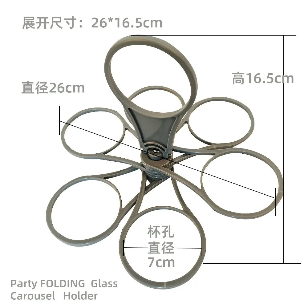Portable Six Cup Holder – Rotating Folding Tray for KTV and Parties
