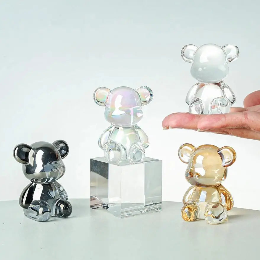Crystal Bear Figurine – Cute Glass Animal Paperweight for Home Decor Gift