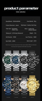 Stainless Steel Chronograph Watch – Luminous Waterproof Quartz for Men