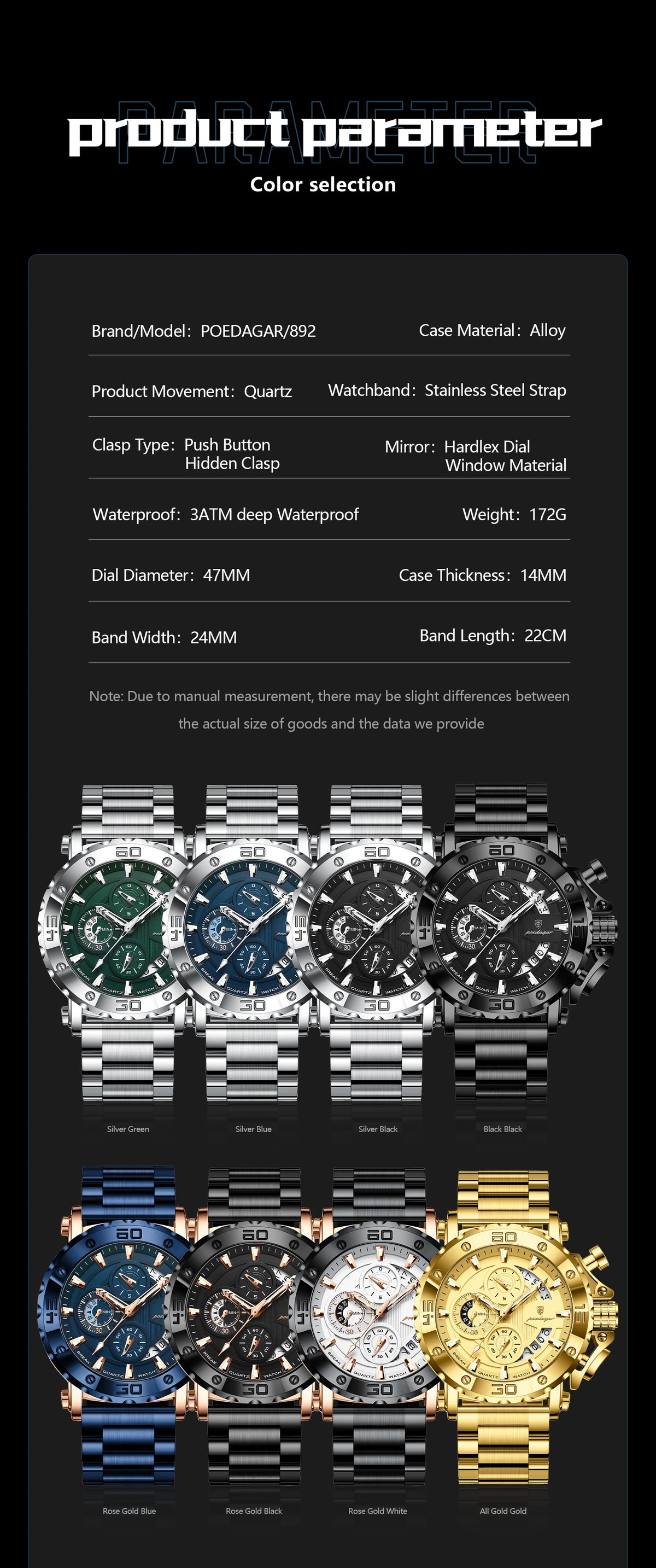 Stainless Steel Chronograph Watch – Luminous Waterproof Quartz for Men