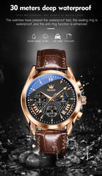 OLEVS Quartz Men's Watch – Luxury Waterproof Leather Wristwatch for Business