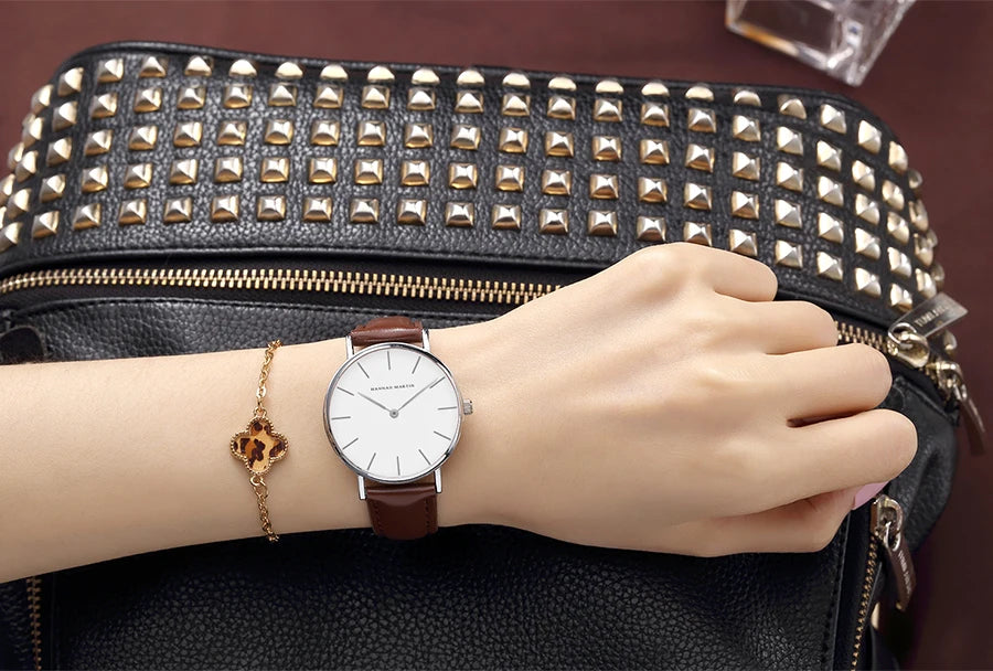 Ultra Thin Leather Wristwatch – Minimalist Dress Accessory for Women