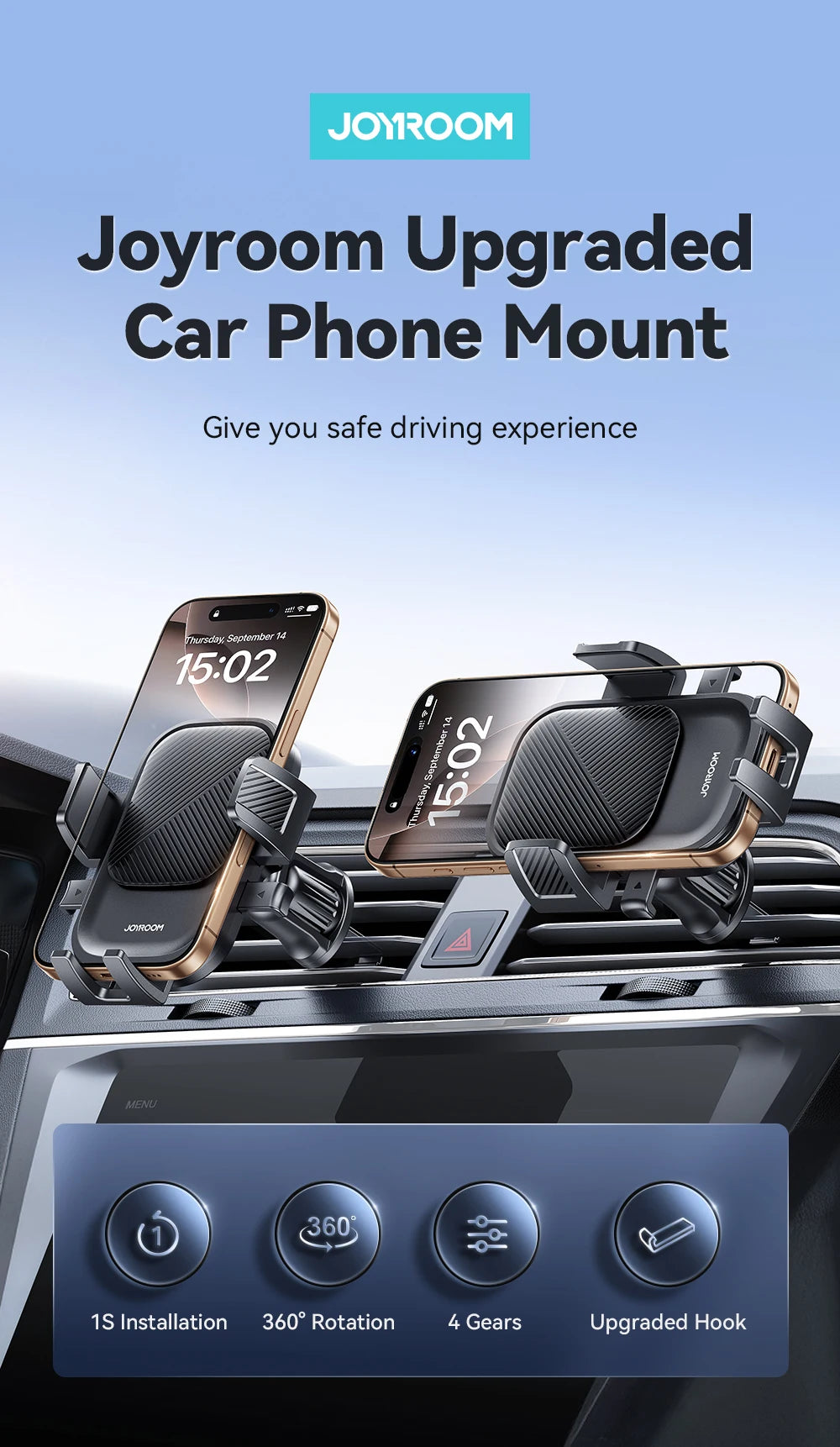 Universal Car Phone Mount – 360° Rotating Air Vent Holder for Smartphone