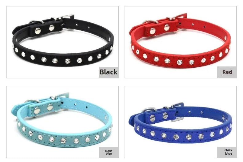 Rhinestone Leather Dog Collar – Adjustable Pet Accessory for Small and Medium Pets
