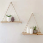 Macrame Hanging Wall Shelf – Reclaimed Wood Triangle Display for Home Decor