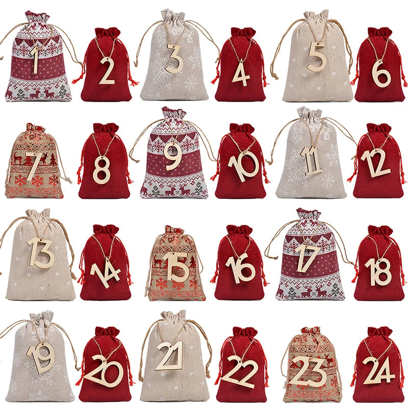 Burlap Advent Calendar Bags – Drawstring Countdown Pouches for Christmas Gifts