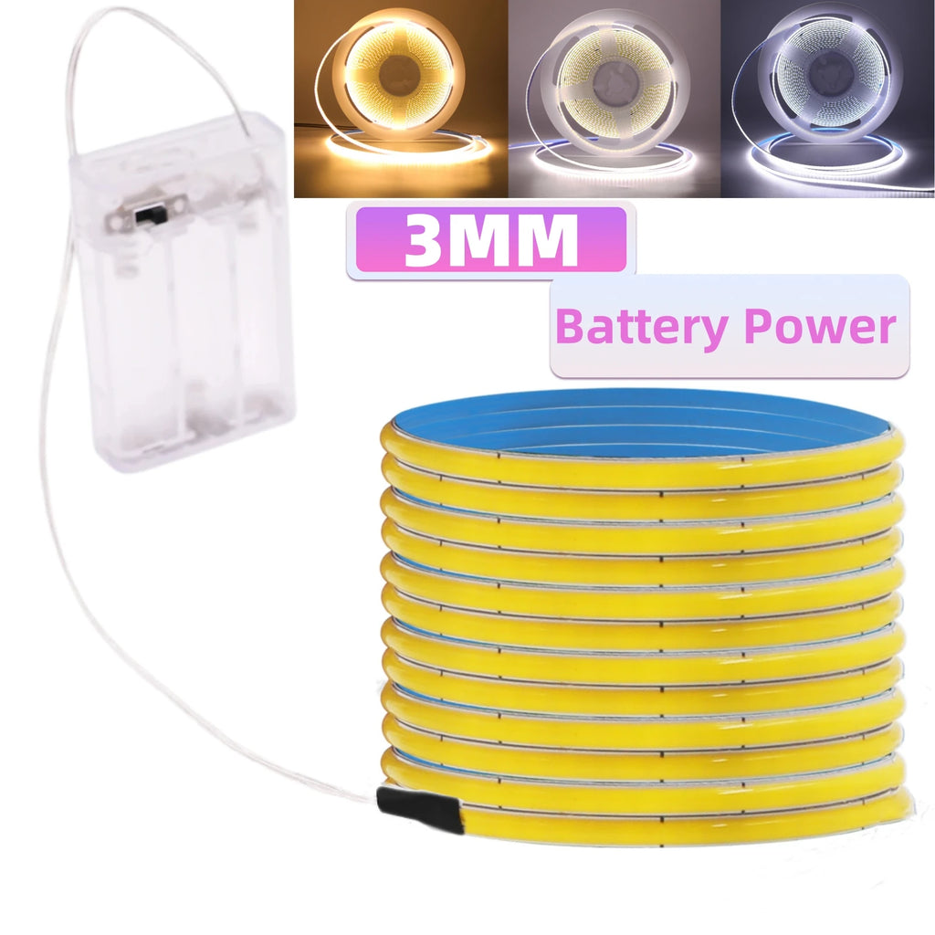 Flexible COB LED Strip Light – High Density Battery Powered for Night Decor