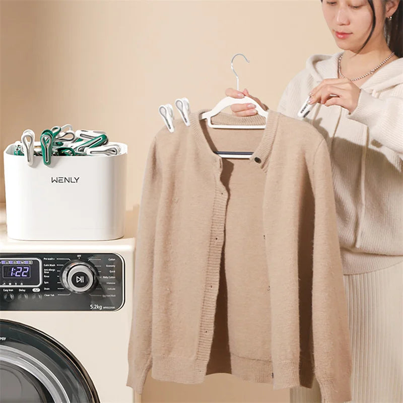 Plastic Clothes Pins with Basket – Laundry Hanging Clips for Socks and Underwear