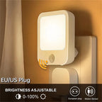 Motion Sensor LED Night Light – Dimmable EU Plug for Bedroom and Corridor