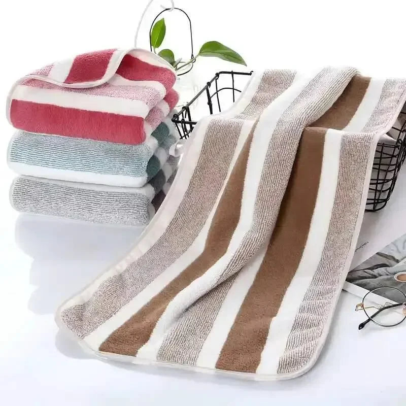 Striped Cotton Towel Set – Absorbent Quick-Dry Fabric for Bathroom Decor