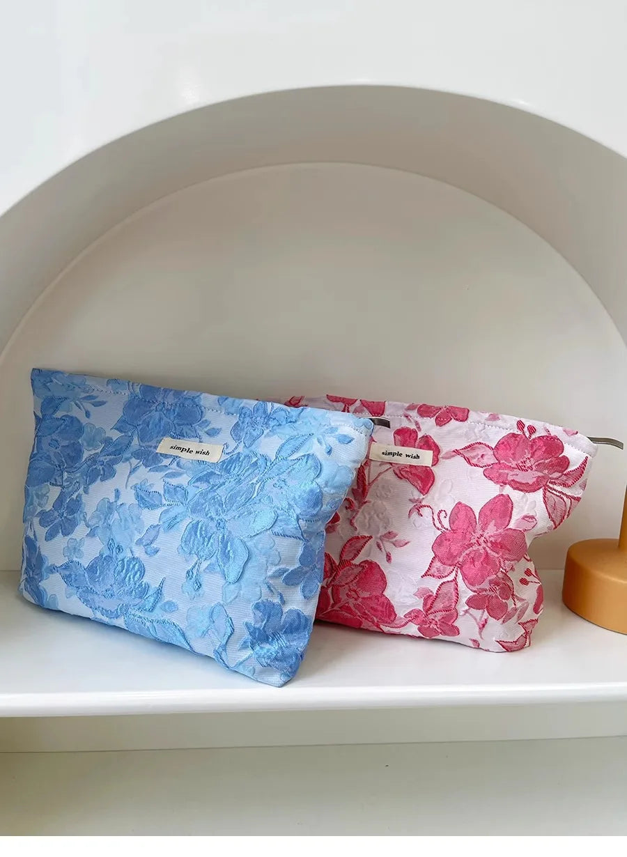 Floral Print Cosmetic Bag – Zippered Makeup Pouch for Travel Essentials