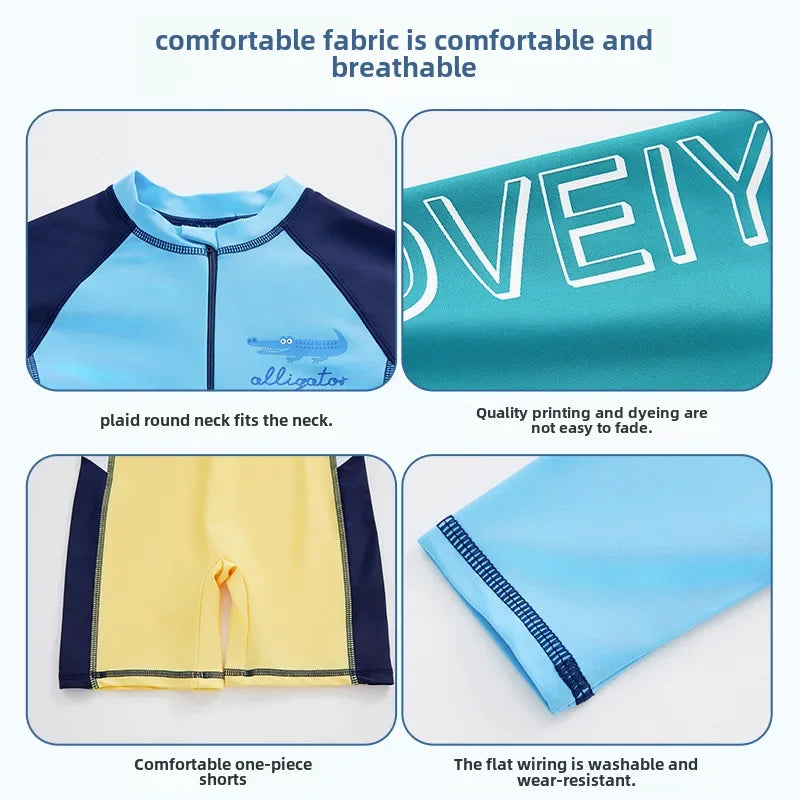 Boys Long Sleeve Swimsuit – UV Protection One-Piece for Summer Swimming
