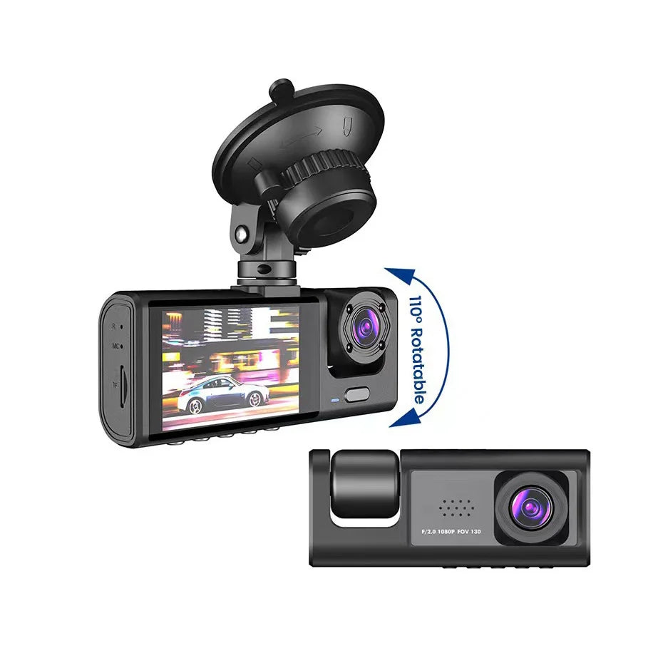 Triple Lens Car Dash Cam – 1080P 3-Channel Video Recorder for Vehicle Security