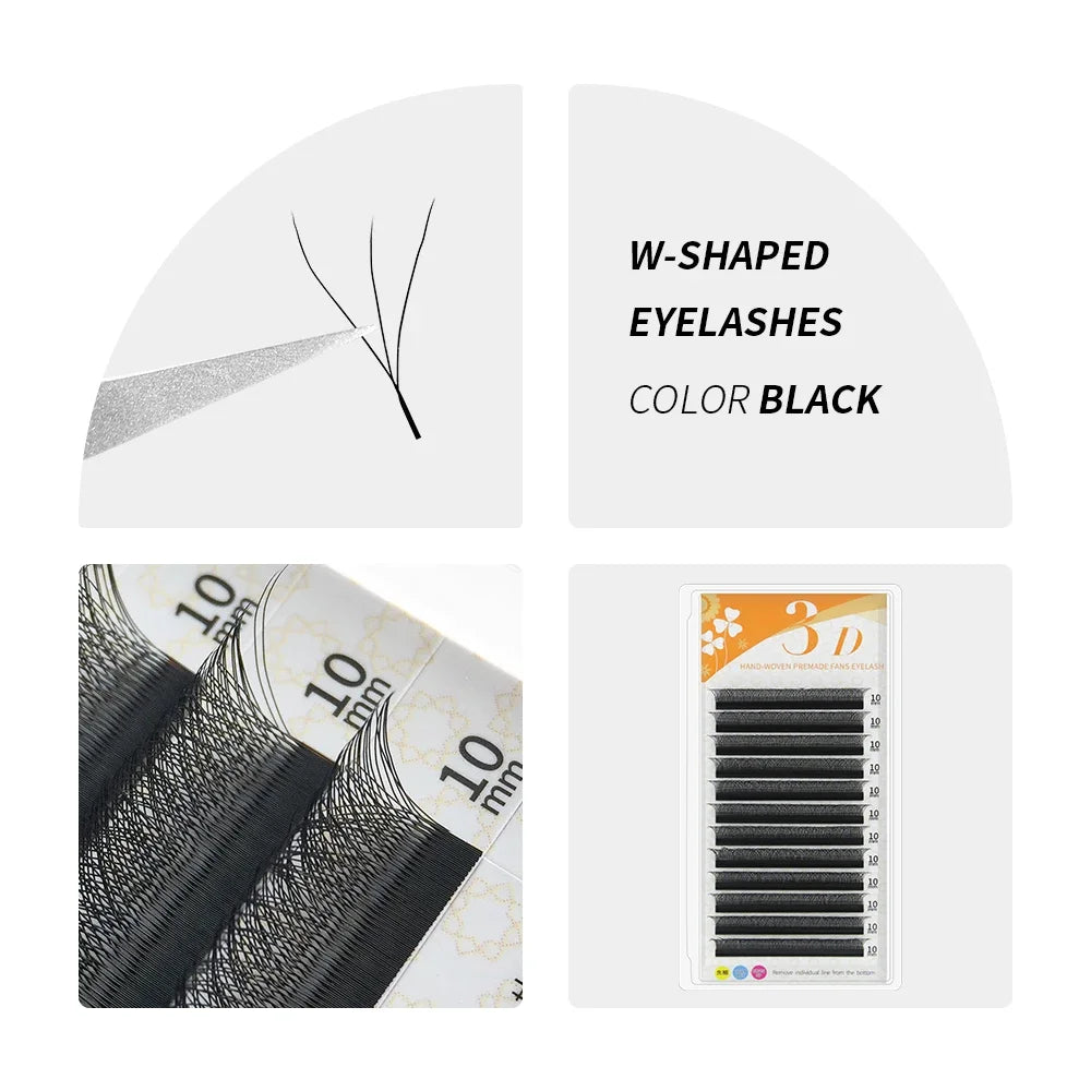 W Shape Eyelash Extensions – 3D Premade Volume Faux Mink Fans for Professionals
