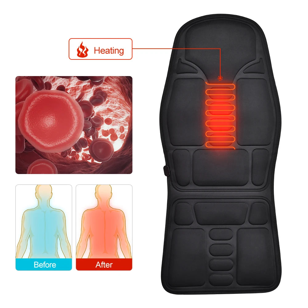 Heated Back Massage Cushion – Infrared Vibrating Mat for Home Office and Car