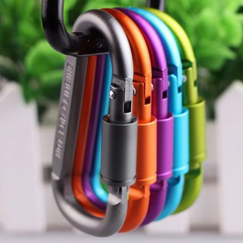 Aluminum D-Shaped Carabiners – 8cm Tactical Clips for Outdoor Camping Gear