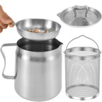 Stainless Steel Oil Strainer Pot – Fine Mesh Grease Container for Kitchen