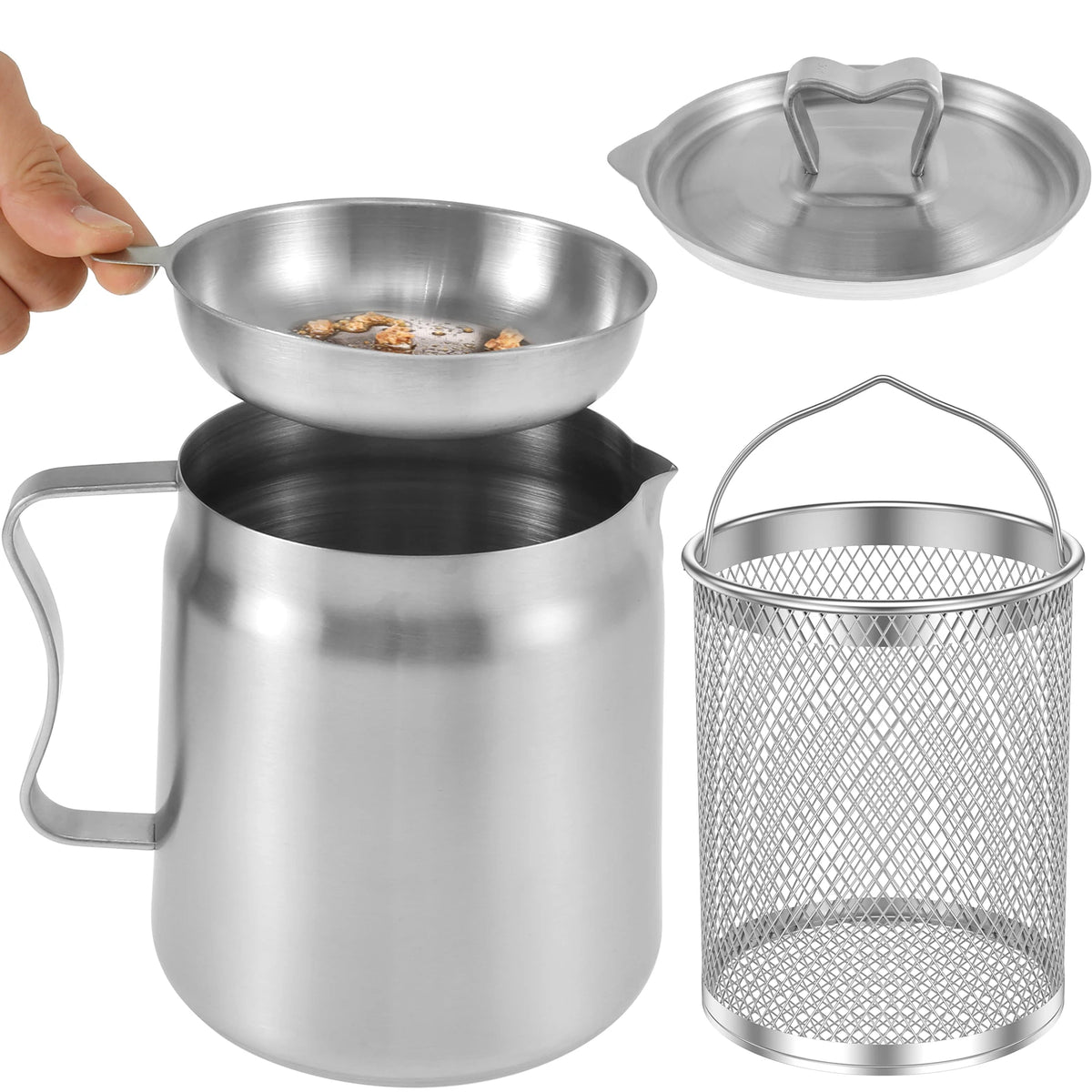 Stainless Steel Oil Strainer Pot – Fine Mesh Grease Container for Kitchen