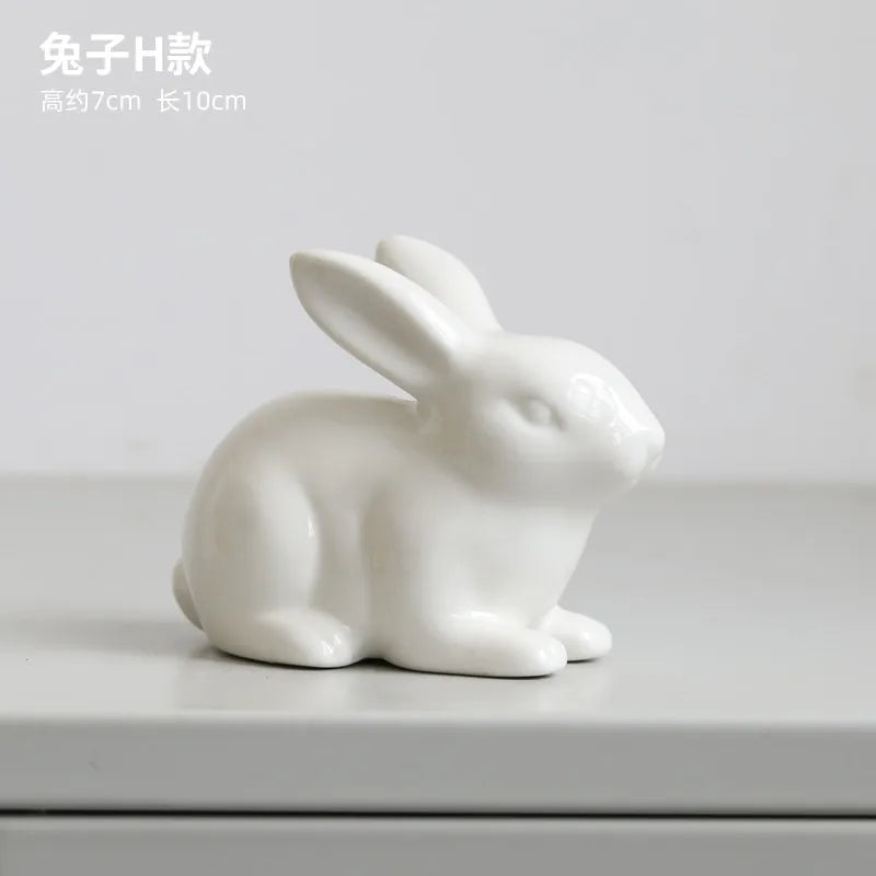 Ceramic Rabbit Figurine – White Porcelain Bunny Decor for Home Office