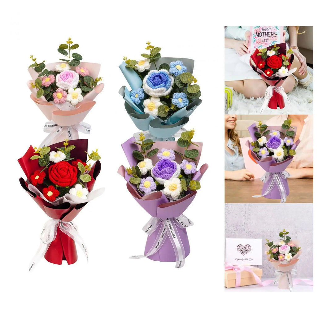 Handmade Crochet Flower Bouquet – Knitted Floral Decor for Gift Giving