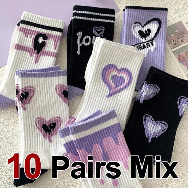 Heart-Shaped Printed Mid Tube Socks – Breathable Cotton for Casual Daily Wear