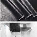 Black Wood Grain PVC Wallpaper – Self-Adhesive Film for Kitchen Cabinets