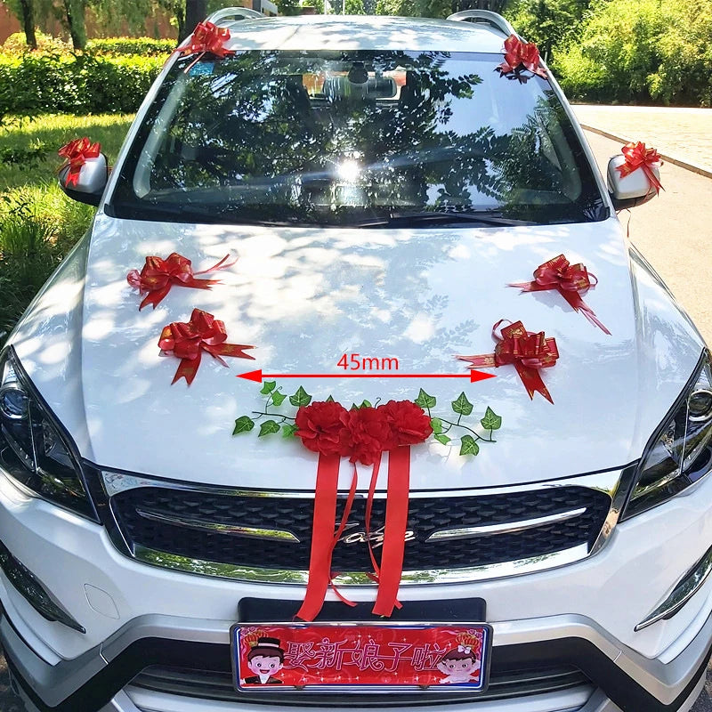Silk Flower Wedding Car Decoration Kit – Floral Ribbons for Bridal Vehicles