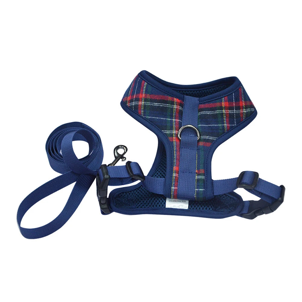 Plaid Pet Harness Leash Set – Adjustable Vest for Small Dogs and Cats