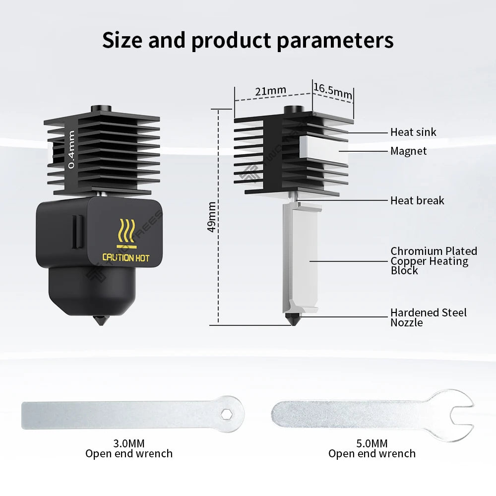 Hardened Steel Hotend Kit – High Speed Nozzle Assembly for 3D Printers
