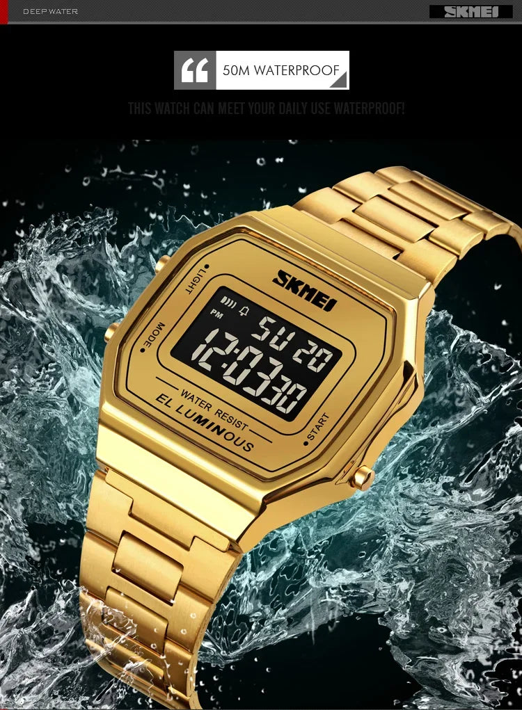 Retro LED Digital Watch – Stainless Steel Wristwatch for Men