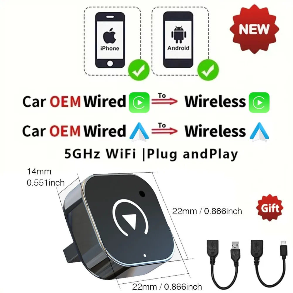 Wireless CarPlay Adapter – 2-in-1 USB Dongle for Apple iPhone and Android Auto