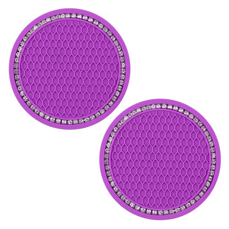 Bling Rhinestone Car Coasters – Anti-Slip Cup Holder Mats for Auto Interior
