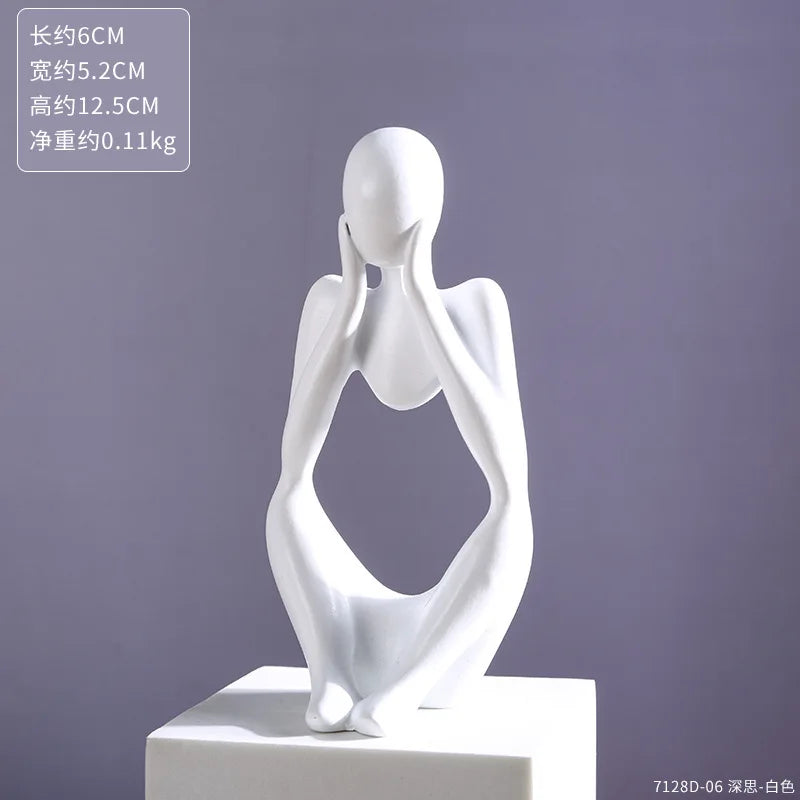 Abstract Thinker Statue – Sand Colored Yoga Figurine for Home Decor