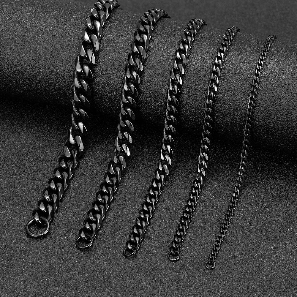 Stainless Steel Cuban Link Bracelet – 3-11mm Biker Jewelry for Men and Women