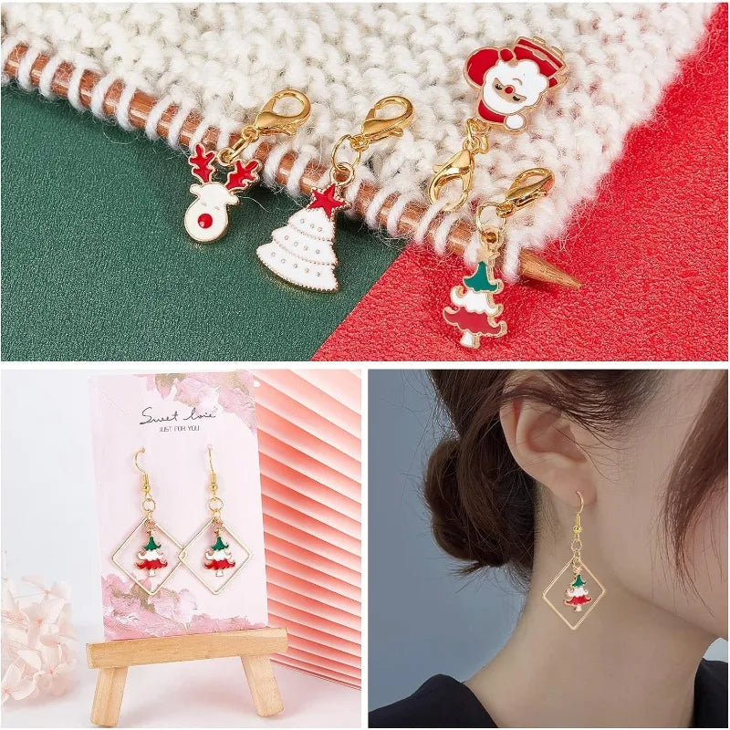 Christmas Enamel Stitch Markers – Alloy Crochet Charms for Knitting Projects