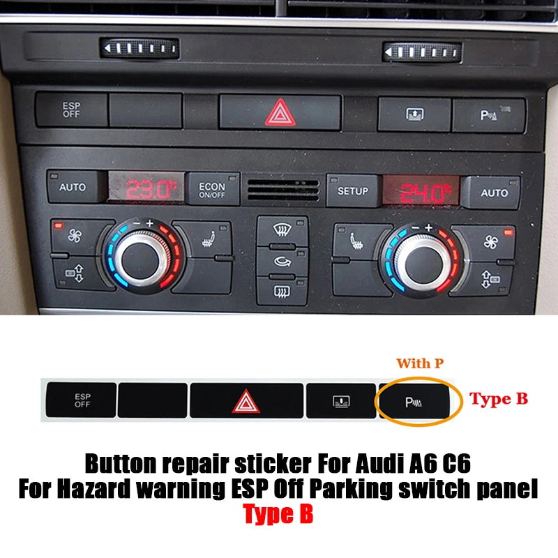 Climate Control Button Decals – Interior Repair Stickers for Audi A6 C6