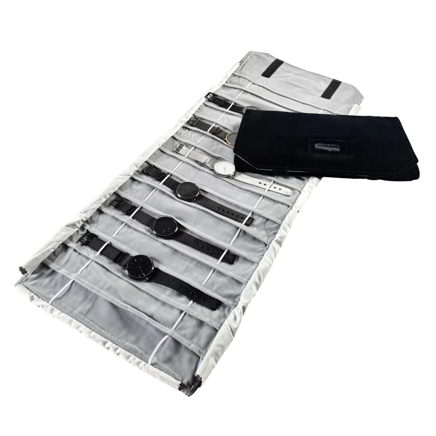 Velvet Watch Roll Bag – Portable Jewelry Organizer for Travel Storage