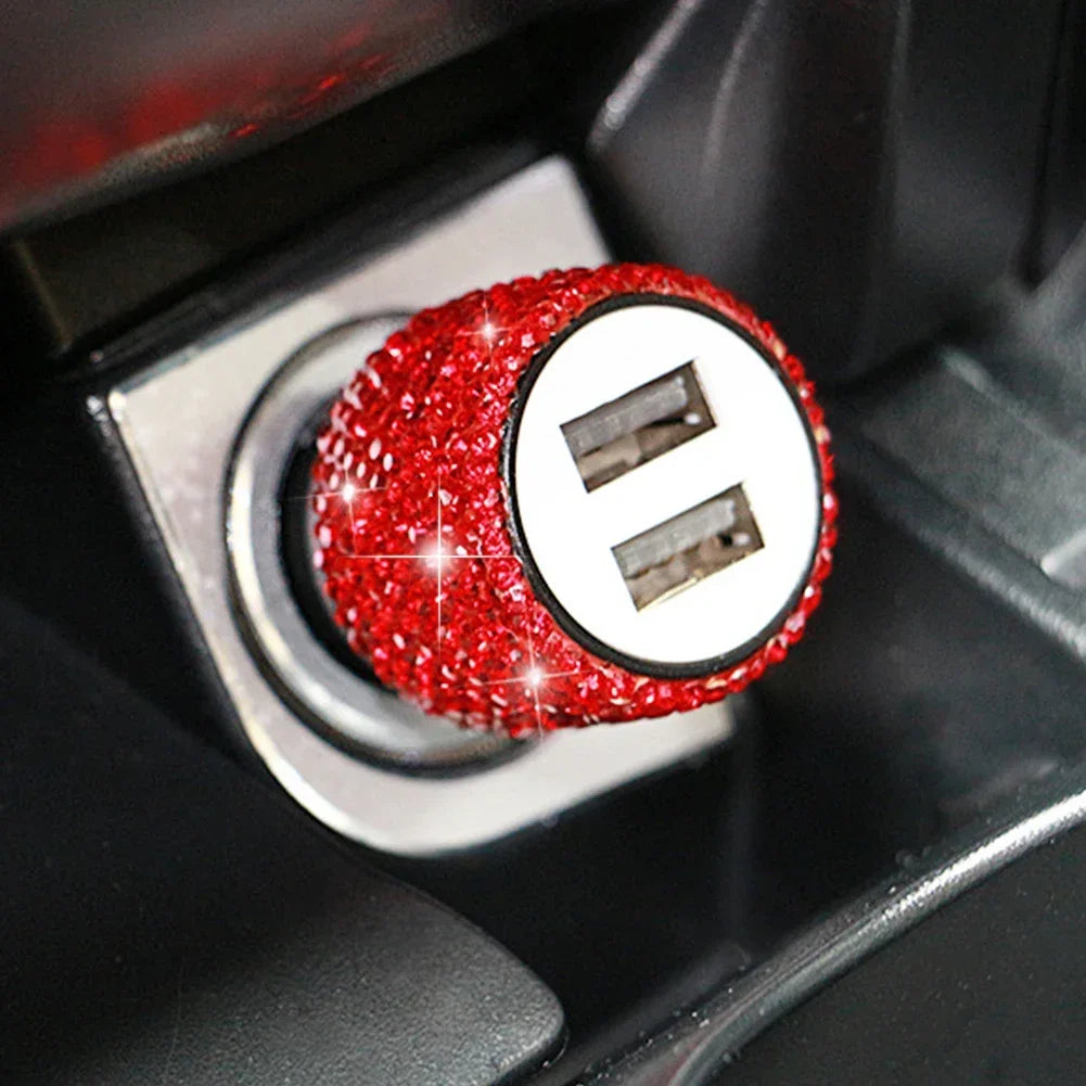 Bling Dual USB Car Charger – Diamond Fast Adapter for Women Interior Decor