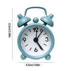 Mini Round Metal Alarm Clock – Portable Quartz Desktop Decor for Home Office