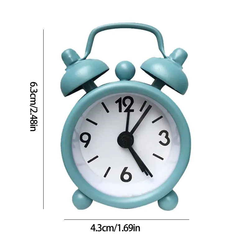 Mini Round Metal Alarm Clock – Portable Quartz Desktop Decor for Home Office