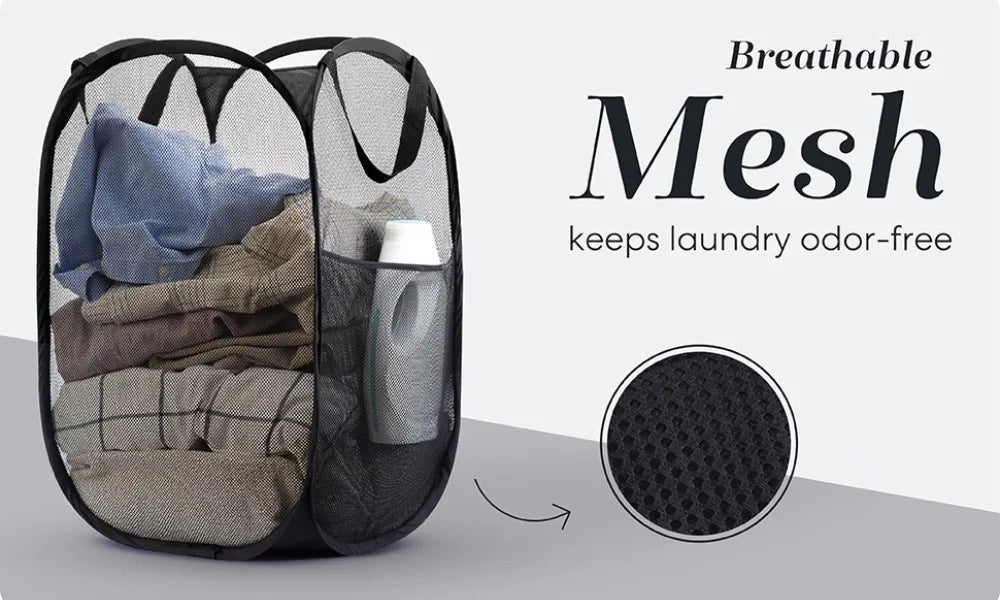 Collapsible Mesh Laundry Basket – Large Breathable Hamper for Home Storage