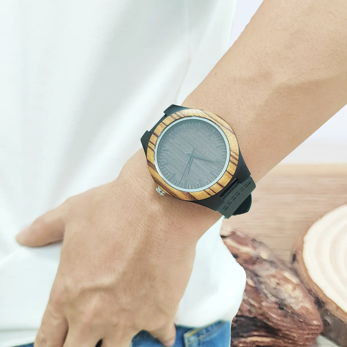 Vintage Wooden Wristwatch – Personalized Leather Strap for Birthday Gift