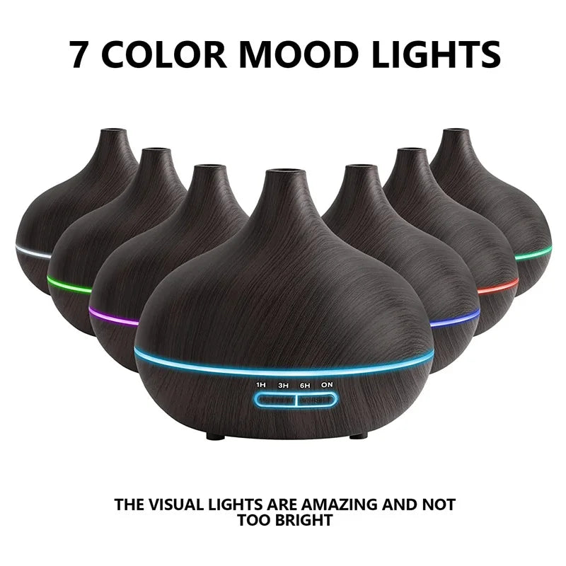 Wood Grain Aroma Diffuser – 550ml USB Humidifier for Home Relaxation