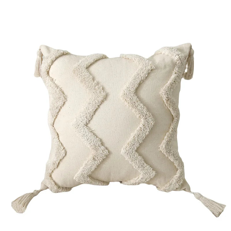 Cotton Tufted Cushion Cover – Decorative Tassel Pillowcase for Home Decor