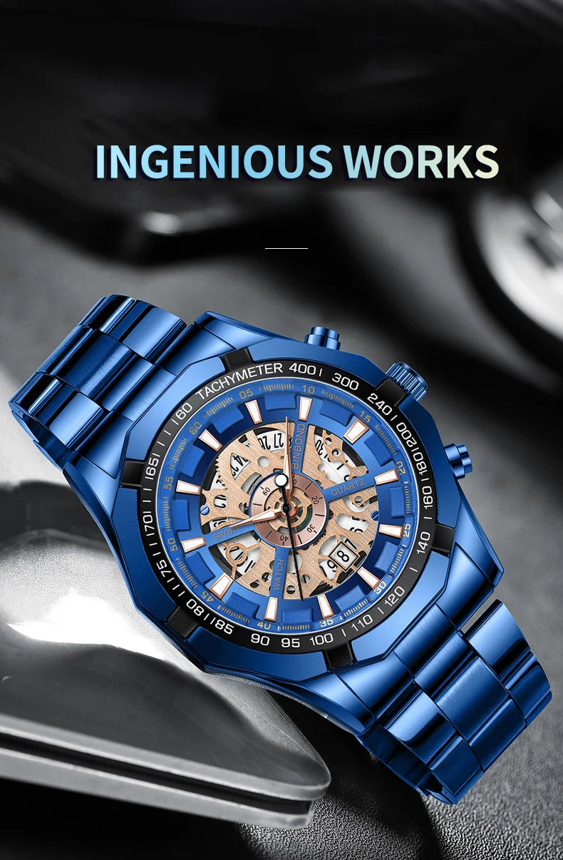 Stainless Steel Quartz Watch – Waterproof Luminous Calendar for Business Men